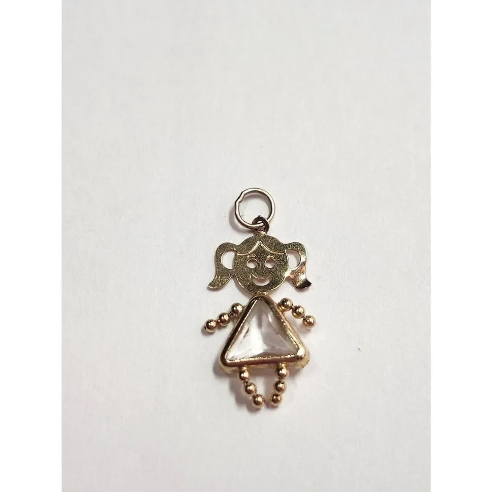 Vintage 14K Yellow Gold Little Girl Charm-Estate-Clear Stone